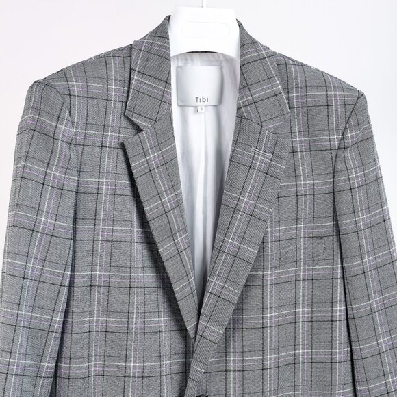 Tibi James Grey Black Purple Tartan Suiting Blazer - Picture 4 of 10